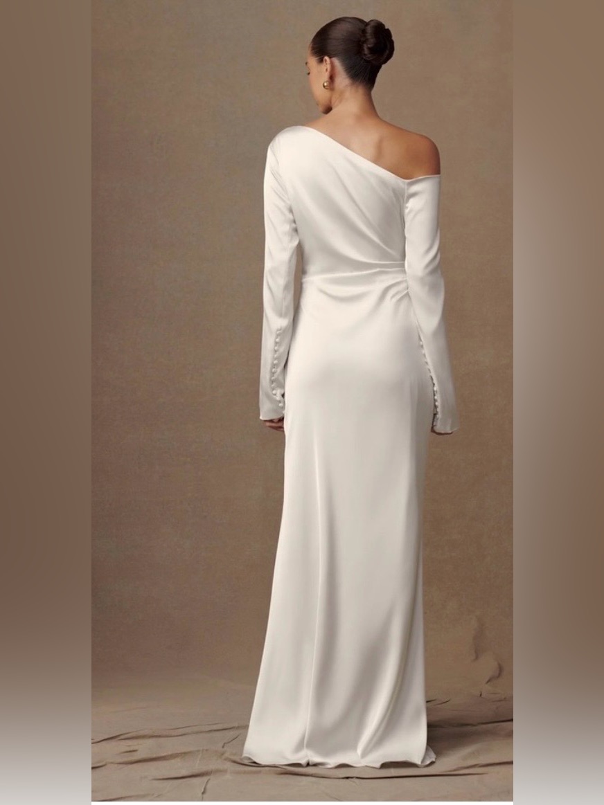 Meshki One-Shoulder Ivory Long Sleeve Gown — image 2 of 7